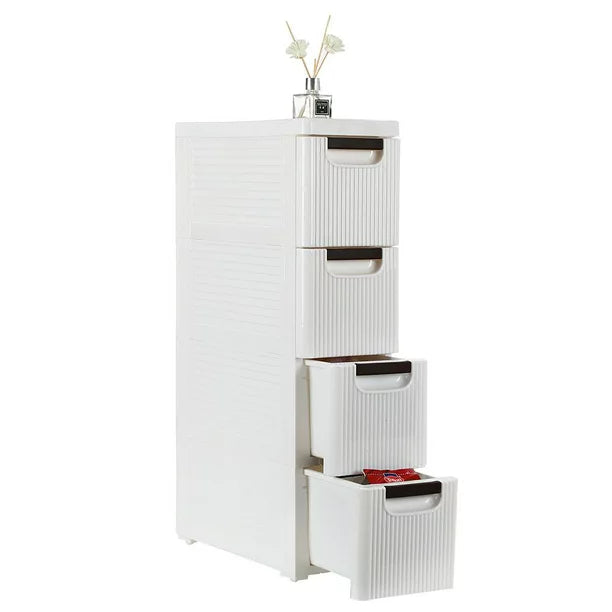 SalonMore 4-Tire Storage Cabinet with Wheels, Rolling Dresser Cart with 4 Drawers Organizer for Bathroom Bedroom, Plastic White