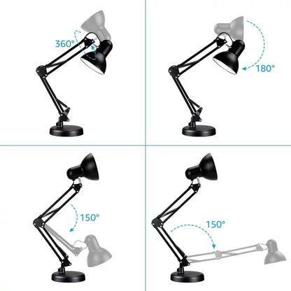 32" Black Swing-Arm Clamp-On Desk Lamp, Fit E26&E27 Bulbs Base, Application in Bedroom Living Room, Office Home(Does Not Include Base)