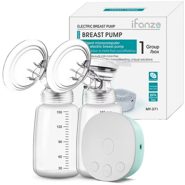 Ifanze Double Electric Breast Pump, Portable Low Noise Breast Pumps Hands Free with 2 Anti-Overflow Milk Bottle and 3 Modes 9 Levels, Green