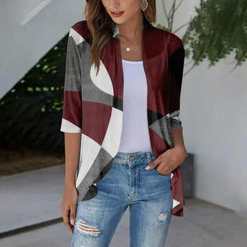 Apepal Women's Casual Lightweight Open Front Cardigans Soft Draped Ruffles 3/4 Sleeve Cardigan Wine S