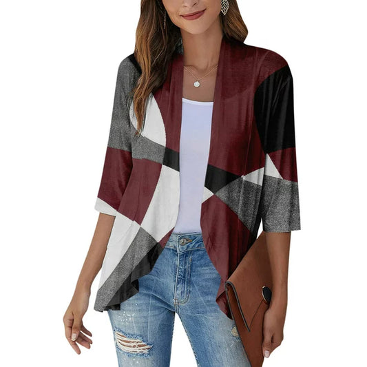 Apepal Women's Casual Lightweight Open Front Cardigans Soft Draped Ruffles 3/4 Sleeve Cardigan Wine S