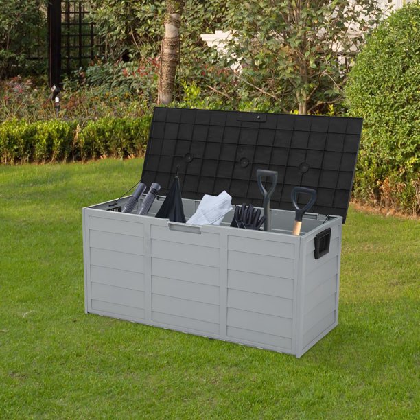 SalonMore 75gal 260L Outdoor Garden Plastic Storage Deck Box Backyard Lockable Seat Black