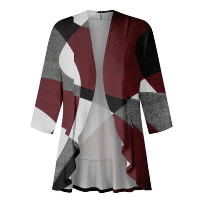 Apepal Women's Casual Lightweight Open Front Cardigans Soft Draped Ruffles 3/4 Sleeve Cardigan Wine S