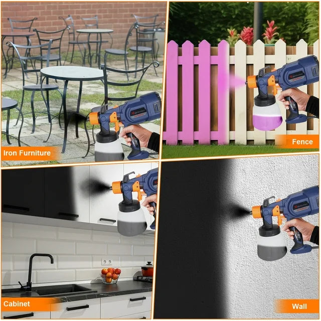 Doosl Paint Sprayer Gun, 650W HVLP Electric Paint Sprayer with 900ml Container, 3 Nozzles 3 Spray Patterns, Ideal for Home Interior and Exterior Walls, Ceiling, Fence, Cabinet, Furniture, Blue