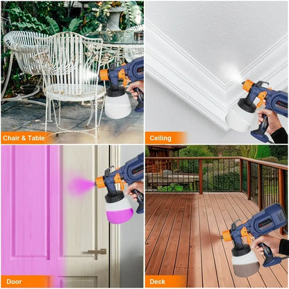 Doosl Paint Sprayer Gun, 650W HVLP Electric Paint Sprayer with 900ml Container, 3 Nozzles 3 Spray Patterns, Ideal for Home Interior and Exterior Walls, Ceiling, Fence, Cabinet, Furniture, Blue