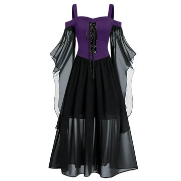 Apepal Women Plus Size Cold Shoulder Butterfly Sleeve Halloween Gothic Dress Black L