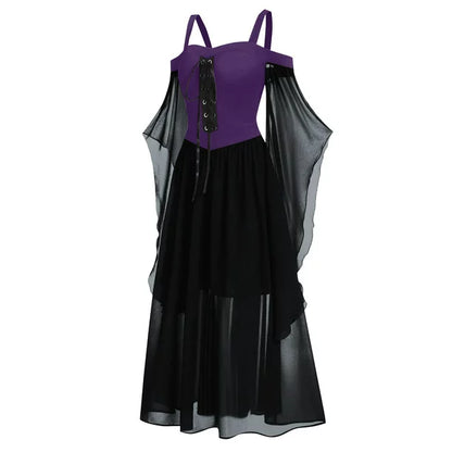 Apepal Women Plus Size Cold Shoulder Butterfly Sleeve Halloween Gothic Dress Black L