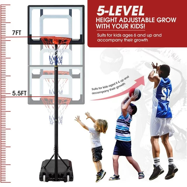 Ifanze Basketball Hoop with 60''- 84'' Adjustable Height for Kids Teenagers Youth and Junior, Portable Basketball Hoop with Stand & Backboard Wheels for Basketball Goals Indoor Outdoor Play