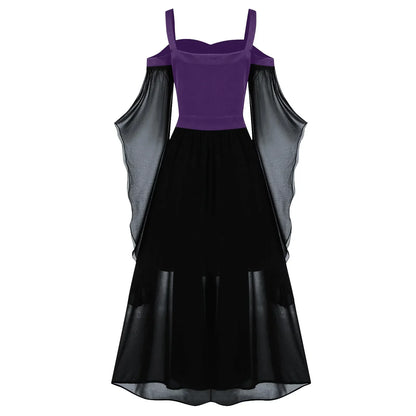 Apepal Women Plus Size Cold Shoulder Butterfly Sleeve Halloween Gothic Dress Black L