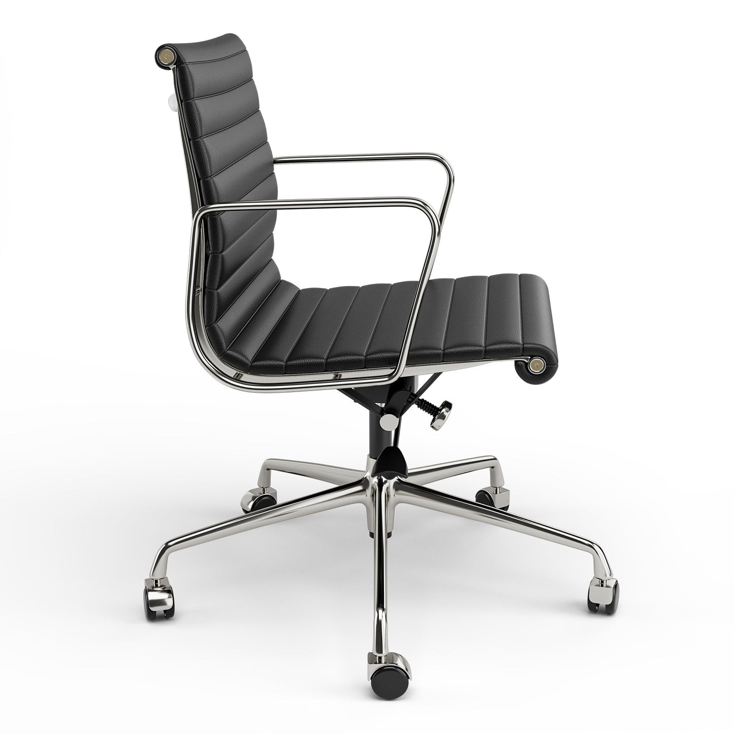 Ribbed Genuine Leather Office Chair, Mid Back, Adjustable Ergonomic Computer Chair for Home Office Use, Black