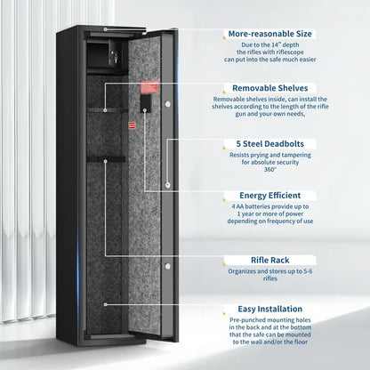 TTLIFE Biometric Gun Safe,Quick Access Fingerprint Long Gun Safe,6 Gun Metal Security Cabinet for Gun with Separate Gun Lock Box