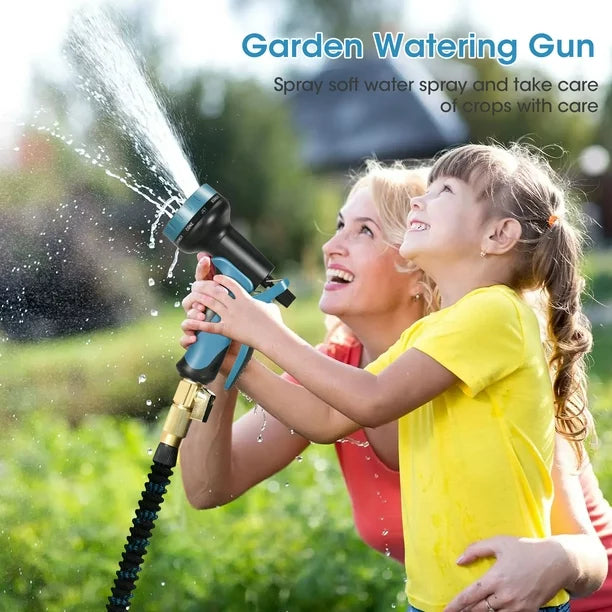 RELOIVE Expandable Garden Hose 50ft with 10 Spray Nozzles, Hose Holder, Multi-Purpose Anti-Rust Solid Brass Connector and Leak-Proof Design, Light Weight No Kink Flexible