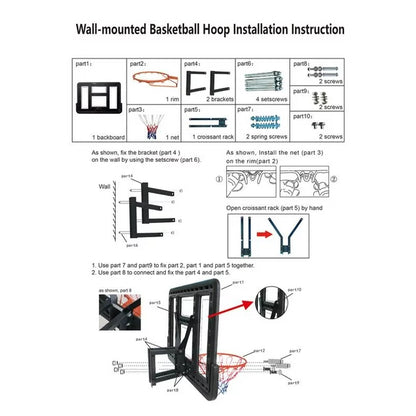44'' Basketball Backboard and Rim Combo, Wall Mounted Basketball Hoop, Shatterproof Backboard Kit, Outdoor Indoor Basketball Hoop for Kids Adults