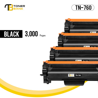 TONER BANK Compatible Toner Cartridges for Brother TN-760 TN760 TN 760 730 TN730 TN-730 HL-L2350DW MFC-L2710DW DCP-L2550DW MFC-L2750DW HL-L2370DW HL-L2395DW Printer Ink (Black, 4 Pack)