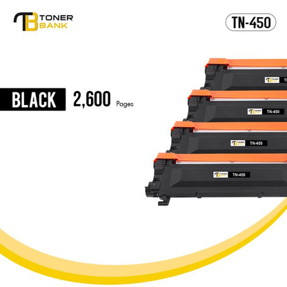Toner Bank Compatible Toner Cartridge Replacement for Brother TN-450 TN 450 TN420 HL-2270DW HL-2280DW HL-2230 HL-2240 MFC-7860DW MFC-7360N DCP-7065DN Intellifax 2840 2940 High Yield (4 Pack, Black)