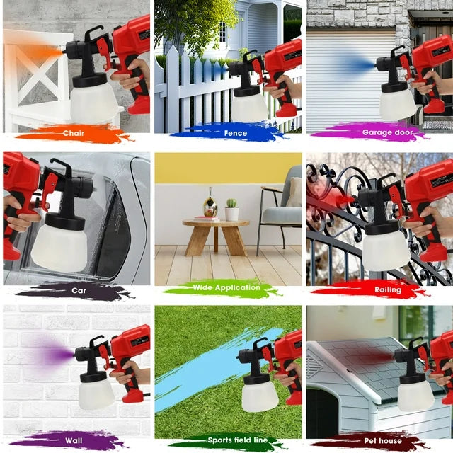 600W Paint Sprayer Gun, Doosl 800ml Electric Airless HVLP Paint Sprayer with 3 Nozzles for Inside Outside