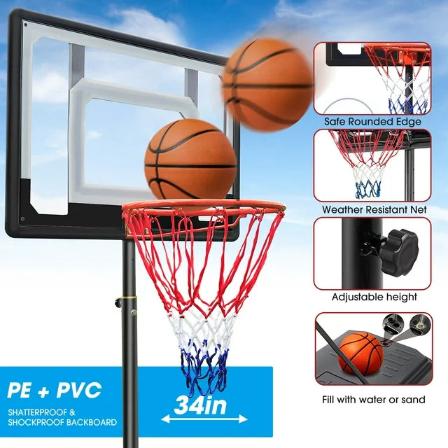 Ifanze Portable Basketball Hoop Goal 5ft-7ft Adjustable, Indoor Outdoor Basketball Hoop System with 33" Shatterproof Backboard and Stand Wheels for Kids Teenagers Youth Junior, Black