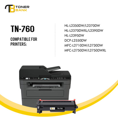 Toner Bank TN760 TN730 Compatible Toner Cartridge Replacement for Brother TN 760 TN-760 TN-730 HL-L2350DW HL-L2395DW HL-L2390DW HL-L2370DW MFC-L2750DW MFC-L2710DW DCP-L2550DW Printer (Black,4 Pack)