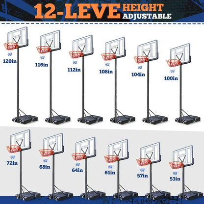 iFanze 44" Portable Basketball Hoop System, 4.4-10 ft Height Adjustable Basketball Goal System with Wheels and Shatterproof Backboard and Large Base for Adults Kids Outdoor Indoor Court