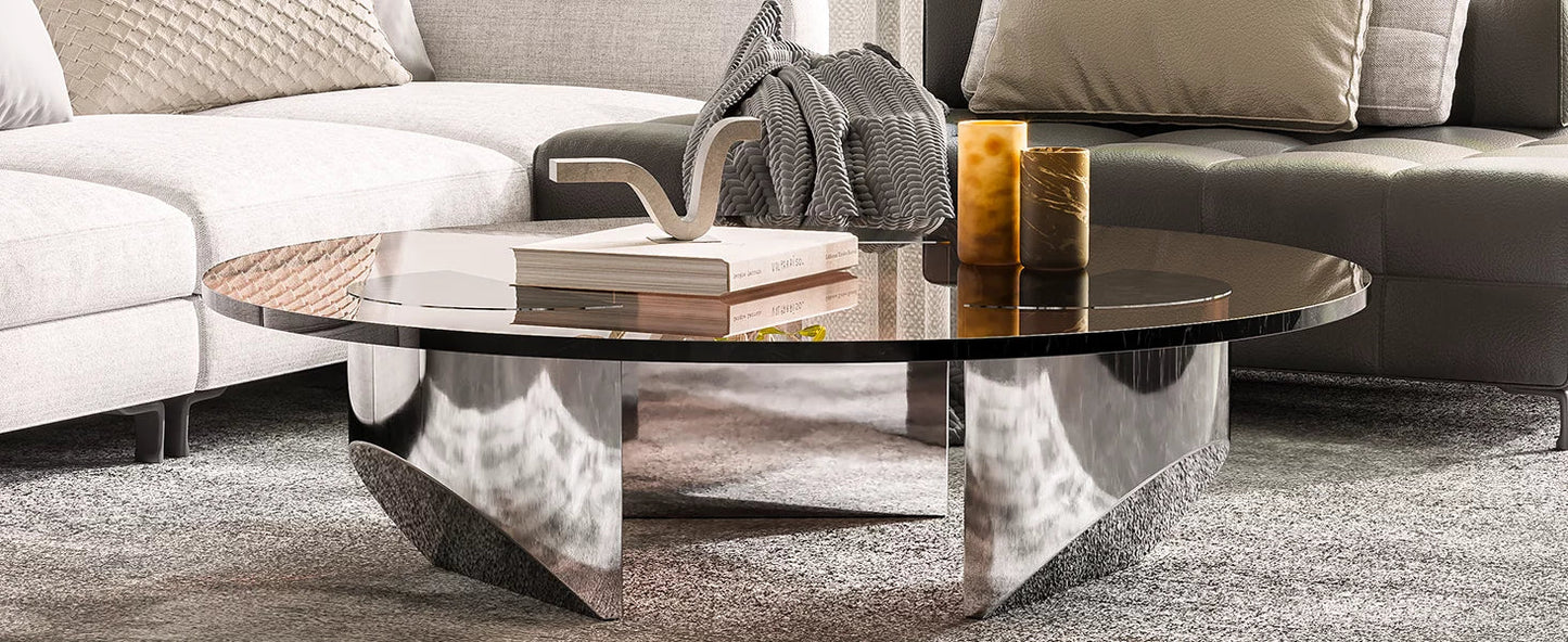 Furgle Tempered Glass Coffee Table, Round Modern Coffee Table for Living Room, Home, Office, Bronzed