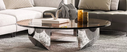 Furgle Tempered Glass Coffee Table, Round Modern Coffee Table for Living Room, Home, Office, Bronzed