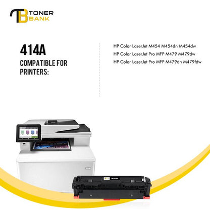 Toner Bank 4-Pack WITH CHIP Compatible Toner Cartridge for HP W2020A 414A W2020X 414X Pro MFP M479fdw M454dw M479fdn M454dn M479 Laser Printer Ink, Black Cyan Magenta Yellow