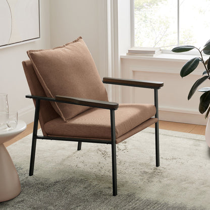 Balichun Accent Chair Mid-Century Modern Armchair with Wide Solid Wood armrests,Metal Frame and Foam Upholstery and Cotton Cushion,Linen Fabric (Coffee, Set of 1)