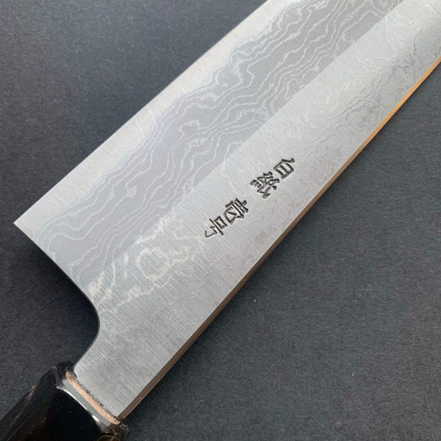Gyuto knife, Shirogami 1 core, iron clad, Damascus finish - Yoshikazu Tanaka