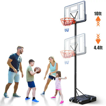 iFanze 44" Basketball Hoop, 4.4-10ft Height Adjustable Portable Basketball Goal System with Shatterproof PVC Backboard and 18" Rim, Kids Adults Basketball Court Indoor Outdoor