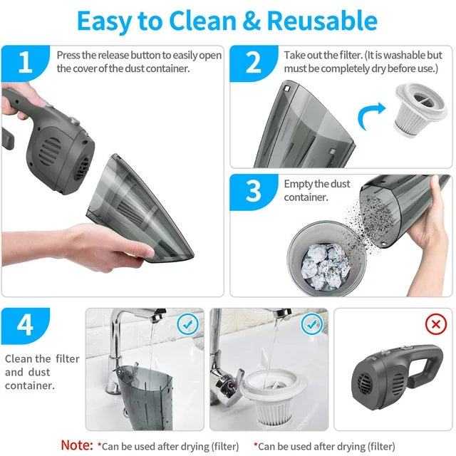Portable Car Vacuum 7KPA Handheld Vacuum Cordless Hand Vacuum Powerful Vacuum Cleaner Multi-purpose for Pet Home Car