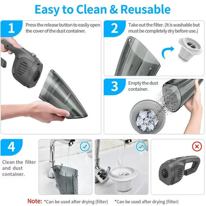 Portable Car Vacuum 7KPA Handheld Vacuum Cordless Hand Vacuum Powerful Vacuum Cleaner Multi-purpose for Pet Home Car