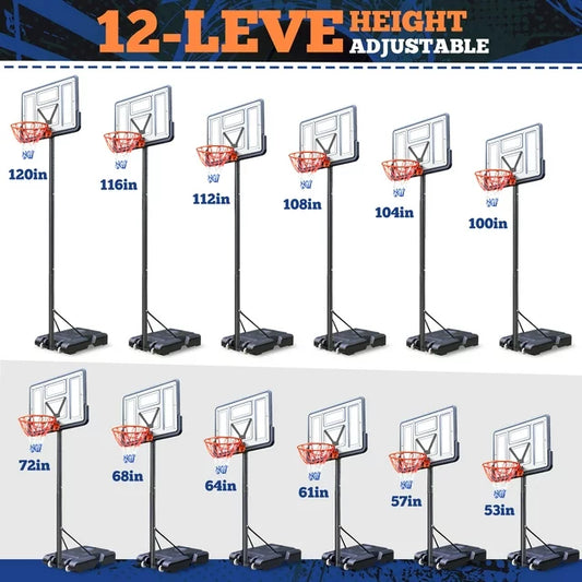 iFanze 44" Basketball Hoop, 4.4-10ft Height Adjustable Portable Basketball Goal System with Shatterproof PVC Backboard and 18" Rim, Kids Adults Basketball Court Indoor Outdoor