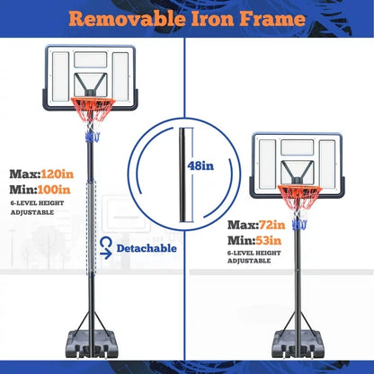 iFanze 44" Basketball Hoop, 4.4-10ft Height Adjustable Portable Basketball Goal System with Shatterproof PVC Backboard and 18" Rim, Kids Adults Basketball Court Indoor Outdoor