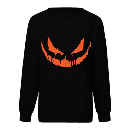 Apepal Women Fashion Casual Long Sleeve Round Neck Halloween Print Sweatshirt Tops Black XL