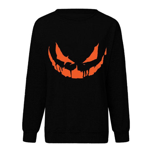 Apepal Women Fashion Casual Long Sleeve Round Neck Halloween Print Sweatshirt Tops Black XL