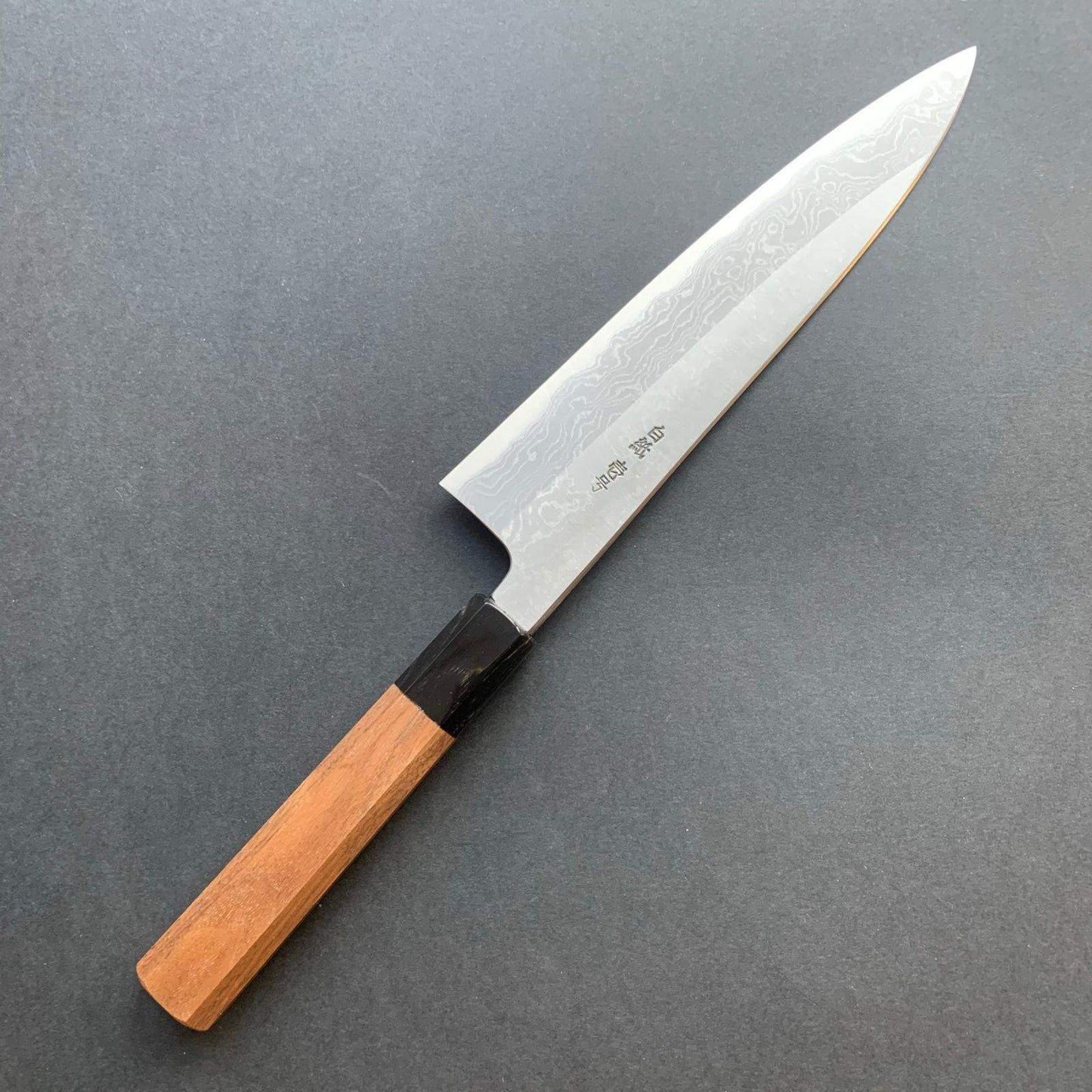 Gyuto knife, Shirogami 1 core, iron clad, Damascus finish - Yoshikazu Tanaka