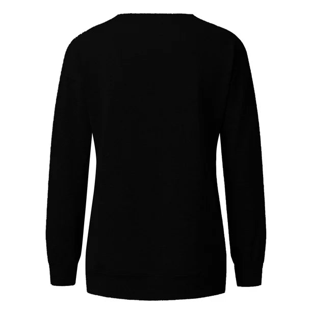 Apepal Women Fashion Casual Long Sleeve Round Neck Halloween Print Sweatshirt Tops Black XL