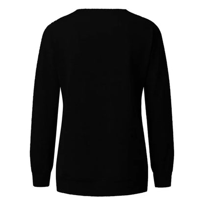 Apepal Women Fashion Casual Long Sleeve Round Neck Halloween Print Sweatshirt Tops Black XL