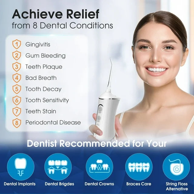 iFanze Cordless Water Flosser, Rechargeable Oral Irrigator with 4 Cleaning Modes & 4 Nozzles, Portable Dental Oral Flosser for Travel Home Office, White
