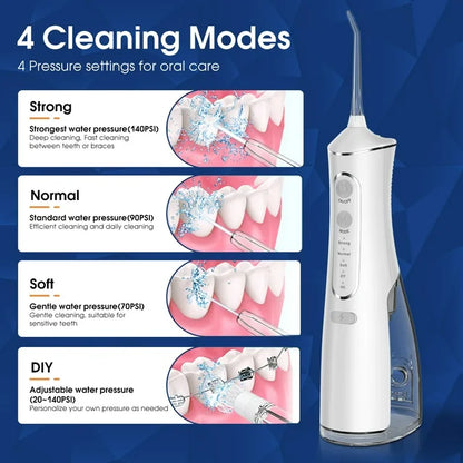 iFanze Cordless Water Flosser, Rechargeable Oral Irrigator with 4 Cleaning Modes & 4 Nozzles, Portable Dental Oral Flosser for Travel Home Office, White