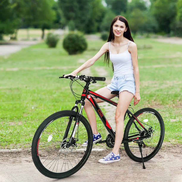 Campingsurvivals 21 Speed Mountain Bikes, with 26 inch Wheels and Dual Disc Brakes, Red/Black