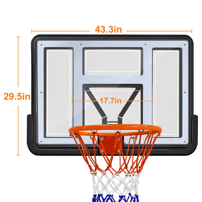 44'' Basketball Backboard and Rim Combo, Wall Mounted Basketball Hoop, Shatterproof Backboard Kit, Outdoor Indoor Basketball Hoop for Kids Adults
