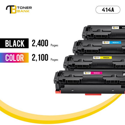 Toner Bank 4-Pack WITH CHIP Compatible Toner Cartridge for HP W2020A 414A W2020X 414X Pro MFP M479fdw M454dw M479fdn M454dn M479 Laser Printer Ink, Black Cyan Magenta Yellow