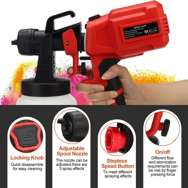600W Paint Sprayer Gun, Doosl 800ml Electric Airless HVLP Paint Sprayer with 3 Nozzles for Inside Outside