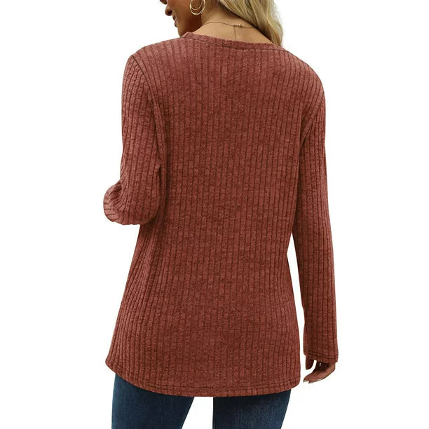 Fantaslook Blouses for Women Long Sleeve Crew Neck Tunic Tops Buttons Side Fall Shirts