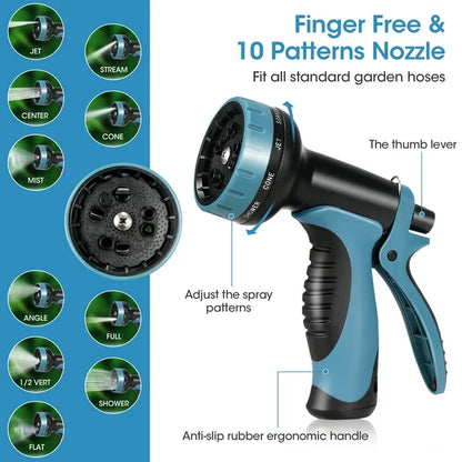 RELOIVE Expandable Garden Hose 50ft with 10 Spray Nozzles, Hose Holder, Multi-Purpose Anti-Rust Solid Brass Connector and Leak-Proof Design, Light Weight No Kink Flexible