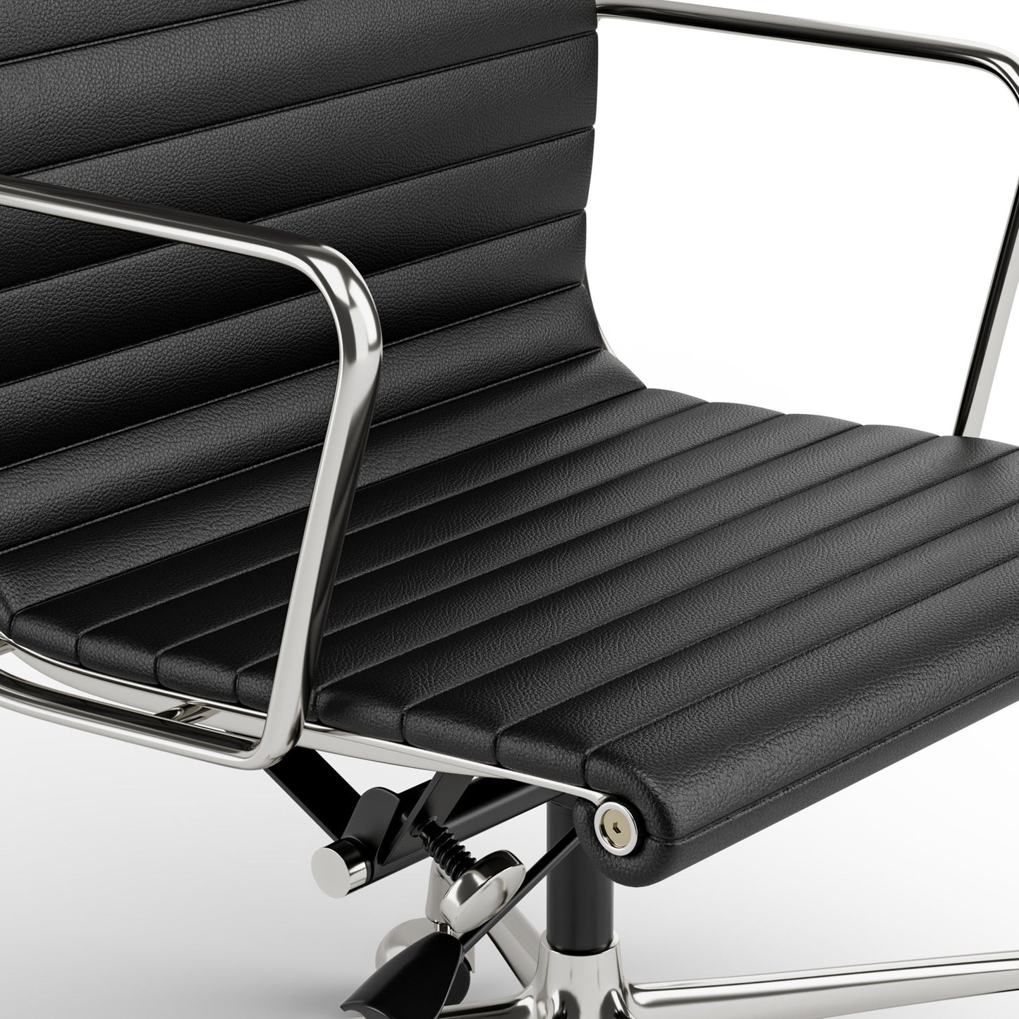 Ribbed Genuine Leather Office Chair, Mid Back, Adjustable Ergonomic Computer Chair for Home Office Use, Black