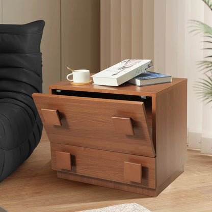 Furgle Bedside Table Storage Cabinet, Red Teak Wood Nightstand, DIY Night Table TV Bench for Living Room, BedRoom