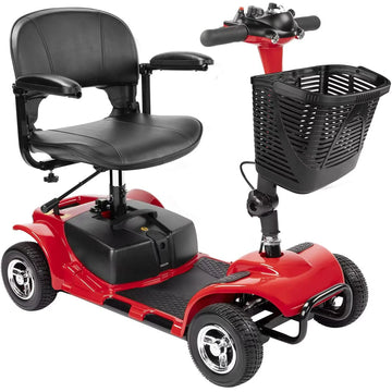 BALICHUN 4-Wheel Scooter - Portable Folding Mobility Scooter - Power Electric Mobility Scooters for Seniors, Adults, Handicapped, Elderly - Foldable Travel Wheelchair - Range Extended Battery,Red