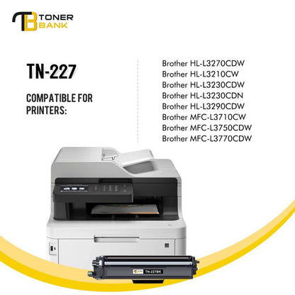 Toner Bank Compatible Toner Cartridges Replacement for Brother TN227 TN-227BK TN-223 for HL-L3210CW HL-L3290CDW MFC-L3750CDW MFC-L3710CW HL-L3230CDW L3270CDW MFC-L3770CDW Printer Ink (5-Pack)